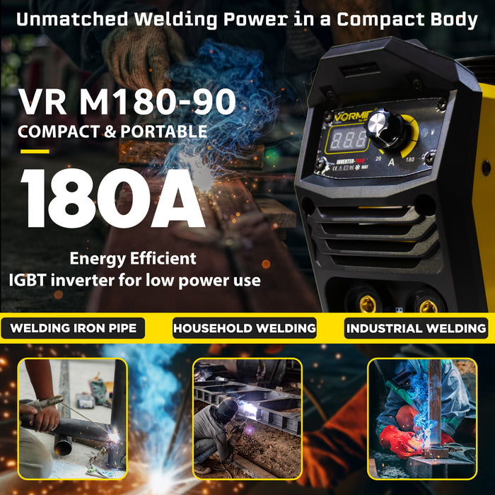 iBELL VORMIR VR M180-90 Inverter Welding Machine | 120A Portable MMA/ARC Stick Welder | IGBT Technology, Hot Start, Anti-Stick, Arc Force | 220V  Compact Welding Equipment for Home, Industrial & Generator Use|1-Year Warranty