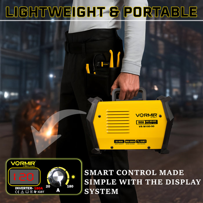 iBELL VORMIR VR M180-90 Inverter Welding Machine | 120A Portable MMA/ARC Stick Welder | IGBT Technology, Hot Start, Anti-Stick, Arc Force | 220V  Compact Welding Equipment for Home, Industrial & Generator Use|1-Year Warranty