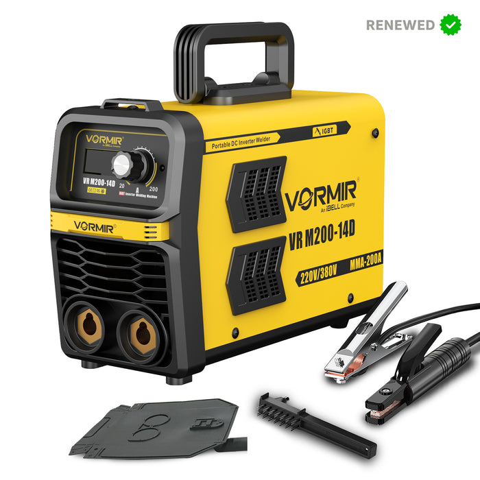 RENEWED - VORMIR VR M200-14D Dual-phase Inverter ARC Welding Machine (IGBT) 200A with Hot Start, Anti-Stick Functions, Arc Force Control - 1 Year Warranty