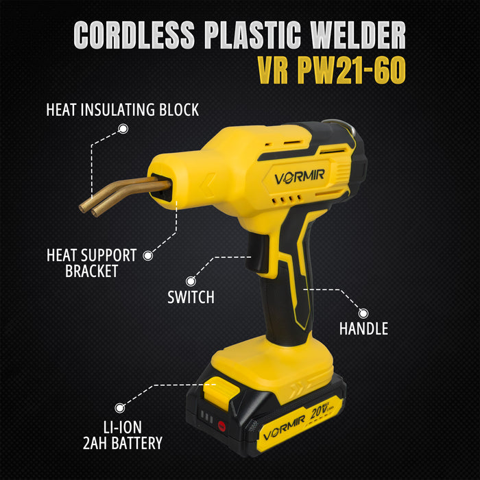 iBELL VORMIR VR PW21-60 Cordless Plastic Welder Tool | 20V DC | 2.0Ah Li-Ion Battery & Charger | 500°C Max | 3 Sec Heat-Up | Auto Shut-Off | 400 Staples | 6 Months Warranty