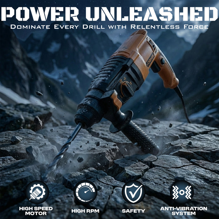 IBELL VORMIR Rotary Hammer Drill Machine VR RH 26-24, SDS Chuck, 800W, Copper Armature, 900RPM, Speed 4000/min, 26 mm, Impact Energy 3J