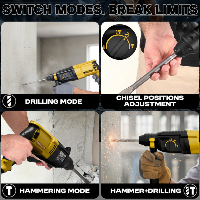 IBELL VORMIR Rotary Hammer Drill Machine VR RH 26-24, SDS Chuck, 800W, Copper Armature, 900RPM, Speed 4000/min, 26 mm, Impact Energy 3J