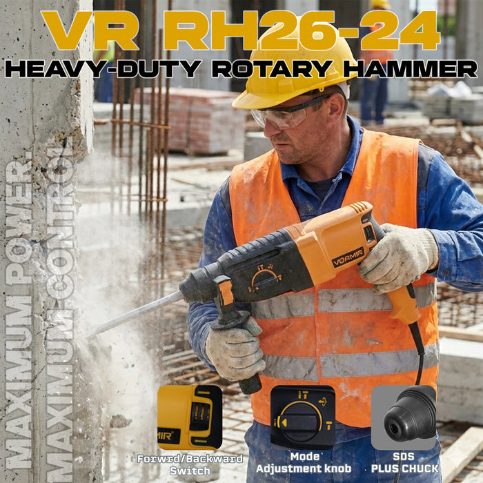 IBELL VORMIR Rotary Hammer Drill Machine VR RH 26-24, SDS Chuck, 800W, Copper Armature, 900RPM, Speed 4000/min, 26 mm, Impact Energy 3J