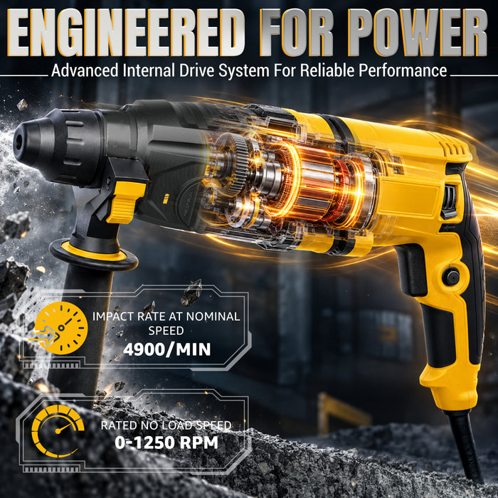 VORMIR VR RH26-80 Rotary Hammer Drill 800W Concrete Drilling Machine | SDS Plus 26mm | 0–1250 RPM 4900 BPM | 3J Impact Energy | Heavy Duty Hammer Drill | Drilling, Hammer Drilling & Chiselling Tool