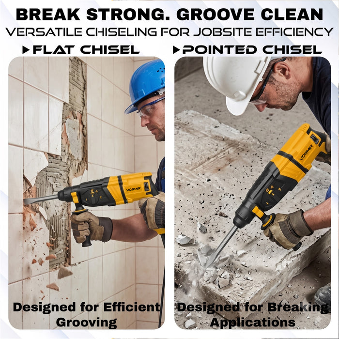 VORMIR VR RH26-80 Rotary Hammer Drill 800W Concrete Drilling Machine | SDS Plus 26mm | 0–1250 RPM 4900 BPM | 3J Impact Energy | Heavy Duty Hammer Drill | Drilling, Hammer Drilling & Chiselling Tool