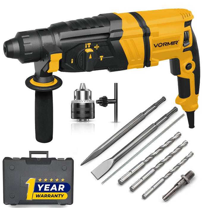 VORMIR VR RH26-80 Rotary Hammer Drill 800W Concrete Drilling Machine | SDS Plus 26mm | 0–1250 RPM 4900 BPM | 3J Impact Energy | Heavy Duty Hammer Drill | Drilling, Hammer Drilling & Chiselling Tool