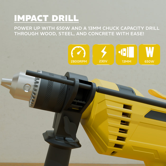 iBELL VORMIR VR TD13-139 Impact Drill Machine Kit – 13mm Chuck, 680W Electric Drill with Copper Armature, 2800 RPM, Forward/Reverse, Hammer & Rotary Function, DIY Home Repair Tool Set with Accessories,6 Months Warrenty