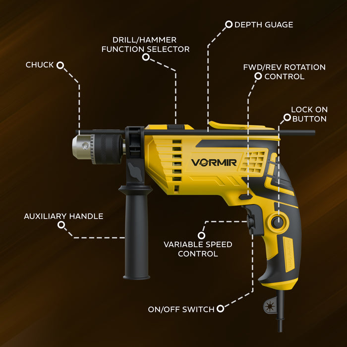 iBELL VORMIR VR TD13-139 Impact Drill Machine Kit – 13mm Chuck, 680W Electric Drill with Copper Armature, 2800 RPM, Forward/Reverse, Hammer & Rotary Function, DIY Home Repair Tool Set with Accessories,6 Months Warrenty