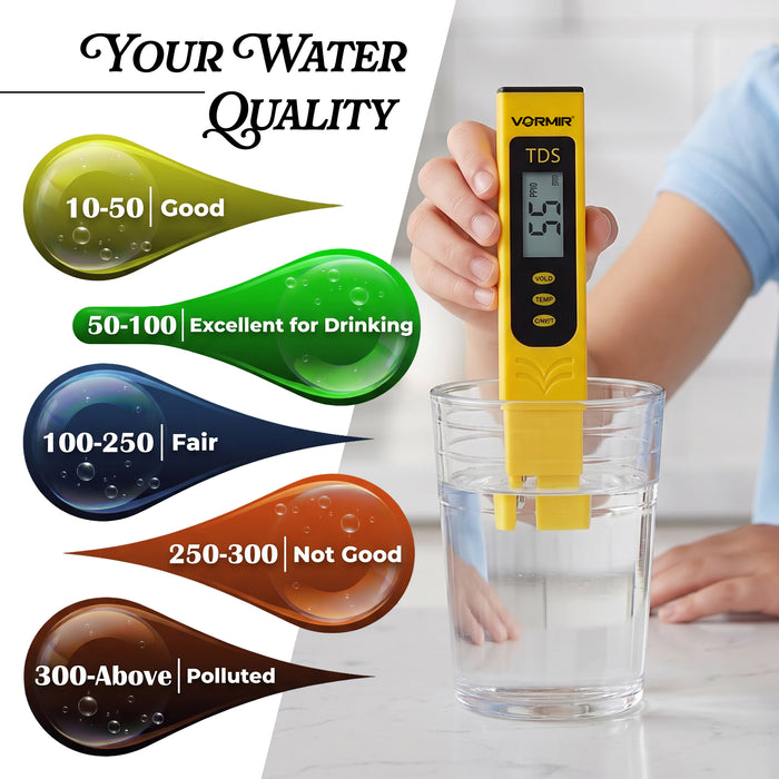 VORMIR VR TM10-99 Digital TDS Meter | 0–9990 PPM Water Quality Tester | ±2% Accuracy | Temperature Compensation | Hold & Auto Power-Off | Portable TDS Testing Pen for Drinking Water, RO & Aquariums, 12 Months Warranty