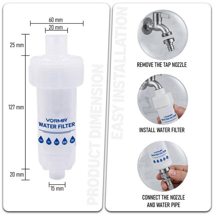 VORMIR VR WF85-04 Water Filter, Water Filter Tap, Water Filter for Bathroom, Geyser Filter, Shower Filter for Hard Water, PP Membrane Filter with 0.005mm Filtration, Filter for Municipal Water Supply