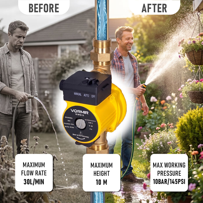IBELL VORMIR VR WP30-10 Water Pressure Booster Pump 120W | 30L/Min Flow Rate | 10M Max Head | 10 Bar (145 PSI) Pressure | IP44 Water Pump for Home, Bathroom & Water Supply