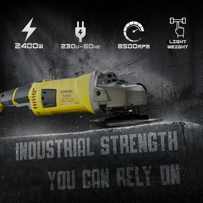 iBELL VORMIR VR AG18-24 Professional 2400W Angle Grinder, 8500 RPM, 180mm (7”) Disc | Heavy Duty Electric Grinder Machine for Metal, Stone & Concrete Cutting, Grinding, Polishing | Class II Protection | 6 Months Warranty