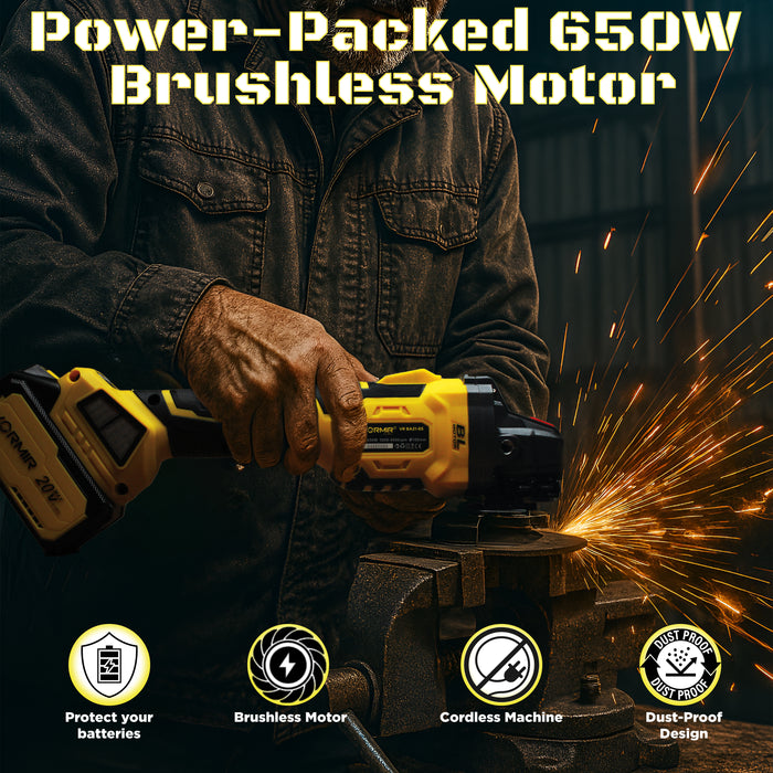 iBELL VORMIR VR BA21-65 Cordless Angle Grinder | 100mm Disc | 20V Brushless Motor | Variable Speed 5000–9000 RPM | 650W Max Power | Li-ion Battery & Fast Charger | 12 Months Warranty
