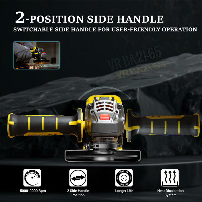 iBELL VORMIR VR BA21-65 Cordless Angle Grinder | 100mm Disc | 20V Brushless Motor | Variable Speed 5000–9000 RPM | 650W Max Power | Li-ion Battery & Fast Charger | 12 Months Warranty