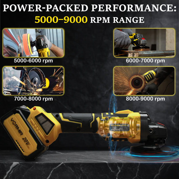 iBELL VORMIR VR BA21-65 Cordless Angle Grinder | 100mm Disc | 20V Brushless Motor | Variable Speed 5000–9000 RPM | 650W Max Power | Li-ion Battery & Fast Charger | 12 Months Warranty