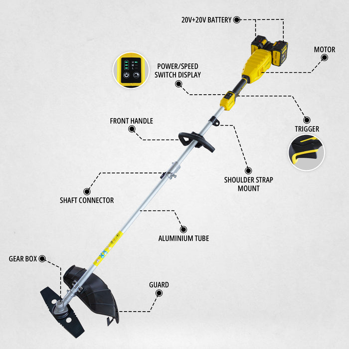 iBELL VORMIR VR BB40-42 40V (20V+20V) Cordless Brush Cutter | BLDC Motor | 4500/5300/6000 RPM Triple Speed | Ø420mm Blade | Dual 4.0Ah Batteries | Heavy-Duty Trimmer | 6 Months Warranty