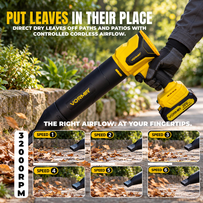 VORMIR VR BL21-55 Cordless Leaf Blower Brushless, 20V MAX, 32000 RPM, 200 km/h Max Air Speed, 534 m³/h Air Volume, 6-Speed Variable Adjustment, Class II, Powerful Garden & Yard Blower, 12 Months Warranty