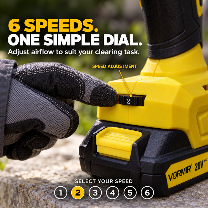 VORMIR VR BL21-55 Cordless Leaf Blower Brushless, 20V MAX, 32000 RPM, 200 km/h Max Air Speed, 534 m³/h Air Volume, 6-Speed Variable Adjustment, Class II, Powerful Garden & Yard Blower, 12 Months Warranty