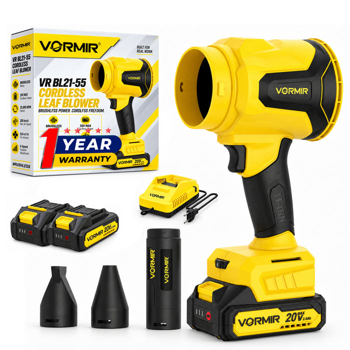 VORMIR VR BL21-55 Cordless Leaf Blower Brushless, 20V MAX, 32000 RPM, 200 km/h Max Air Speed, 534 m³/h Air Volume, 6-Speed Variable Adjustment, Class II, Powerful Garden & Yard Blower, 12 Months Warranty