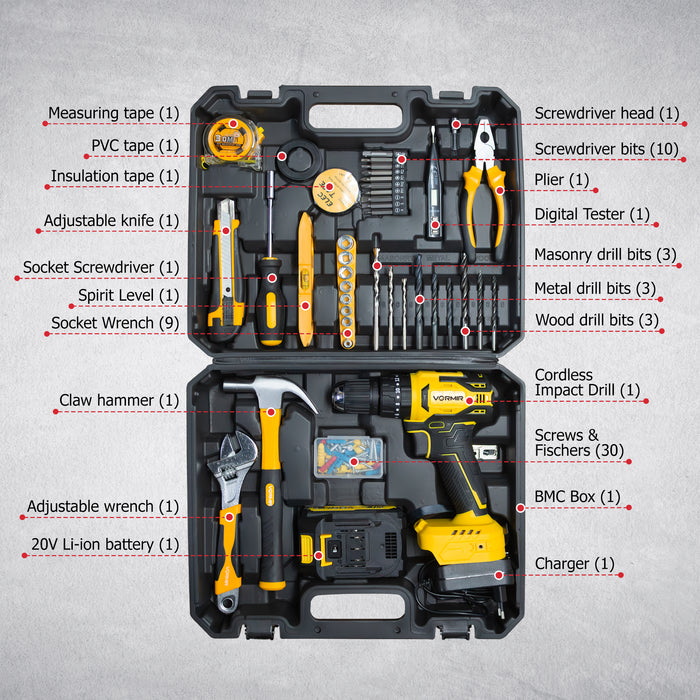 iBELL VR BT21-38 Cordless Brushless Impact Drill Tool Box | 20V Max | 2-Speed Gear | 38Nm Torque | 10mm Chuck | Li-ion Battery | Suitable for Wood, Steel & Concrete | DIY & Professional Use