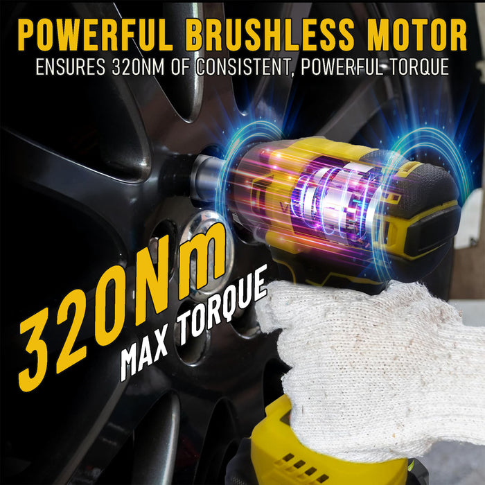 VORMIR VR BW21-32 Brushless Cordless Impact Wrench Kit, 20V MAX, ½", 320Nm Torque, 1800–3000 RPM, 2250–3700 IPM, 2.0Ah Battery, Charger, LED Light & BMC Box