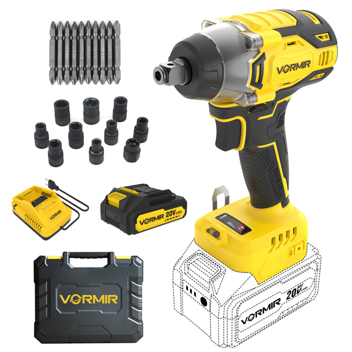 VORMIR VR BW21-32 Brushless Cordless Impact Wrench Kit, 20V MAX, ½", 320Nm Torque, 1800–3000 RPM, 2250–3700 IPM, 2.0Ah Battery, Charger, LED Light & BMC Box