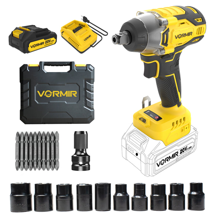 VORMIR VR BW21-32 Brushless Cordless Impact Wrench Kit, 20V MAX, ½", 320Nm Torque, 1800–3000 RPM, 2250–3700 IPM, 2.0Ah Battery, Charger, LED Light & BMC Box