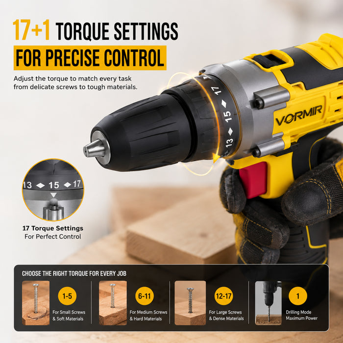 iBELL VORMIR VR CD12-45 Cordless Drill Driver, 12V, 0-400/0-1450 rpm, 25Nm Torque, 10 mm Chuck, 2 x 1500mAh Li-Ion Batteries, Fast Charger, 1 Hour Charging, 22 Accessories in BMC Box, Compact Design
