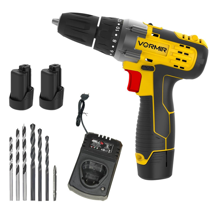 iBELL VORMIR VR CD12-46 Cordless Drill Driver, 12V, 0-400/0-1450 rpm, 25Nm Torque, 10 mm Chuck, 2 x 1500mAh Li-Ion Batteries, Fast Charger, 1 Hour Charging, Compact Design