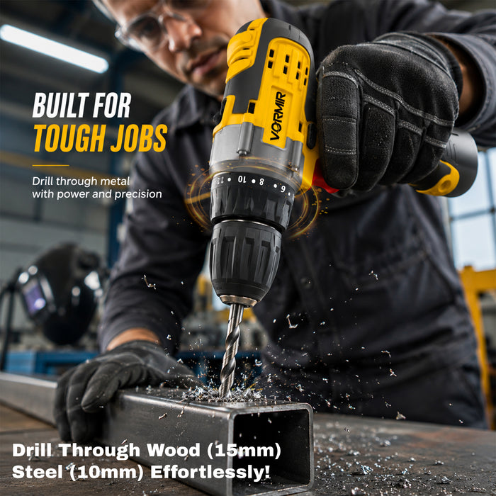 iBELL VORMIR VR CD12-46 Cordless Drill Driver, 12V, 0-400/0-1450 rpm, 25Nm Torque, 10 mm Chuck, 2 x 1500mAh Li-Ion Batteries, Fast Charger, 1 Hour Charging, Compact Design