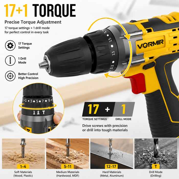 iBELL VORMIR VR CD12-46 Cordless Drill Driver, 12V, 0-400/0-1450 rpm, 25Nm Torque, 10 mm Chuck, 2 x 1500mAh Li-Ion Batteries, Fast Charger, 1 Hour Charging, Compact Design