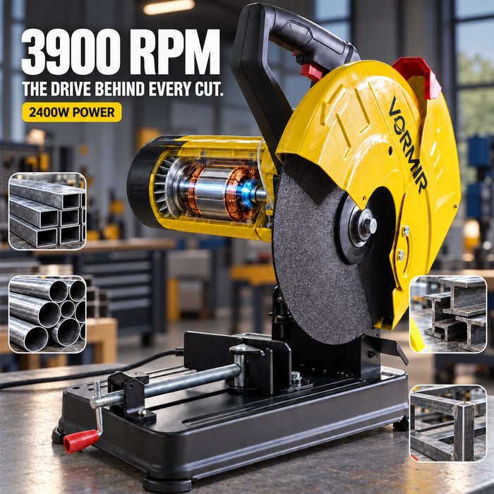 VORMIR VR CM35-26 355mm Cut-Off Machine, 2400W Heavy Duty Electric Cut-Off Saw, 3900 RPM, 14-Inch Cutting Blade, Metal Cutting Machine for Steel, Iron, Pipes & Fabrication Work, 6 Months Warranty