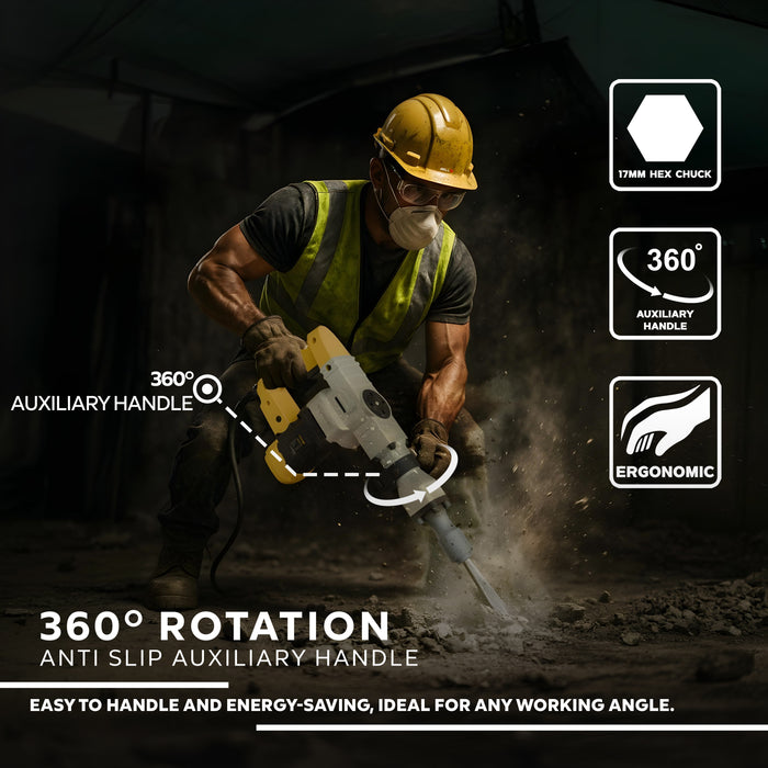 iBELL VORMIR DH10-78 Demolition Hammer – 6Kg, 1150W Copper Armature Motor, 17mm HEX Chuck, 10J Impact Energy, 4100 BPM – Heavy Duty Concrete & Masonry Breaker – 6 Months Warranty