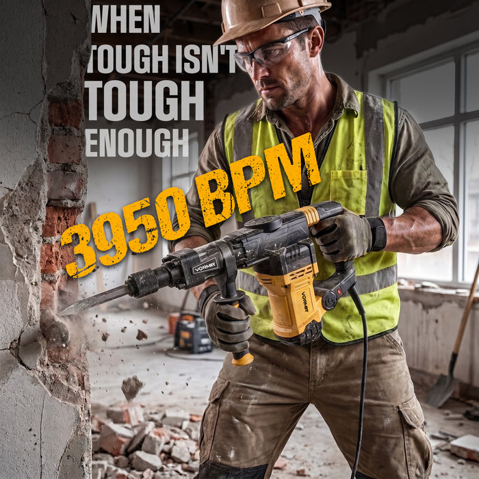 VORMIR VR DH20-40 1400W Demolition Hammer with Active Vibration Control, 20J Impact Energy, 3950 BPM, 17mm Chuck, Electric Concrete Breaker for Heavy-Duty Demolition, 6 Months Warranty