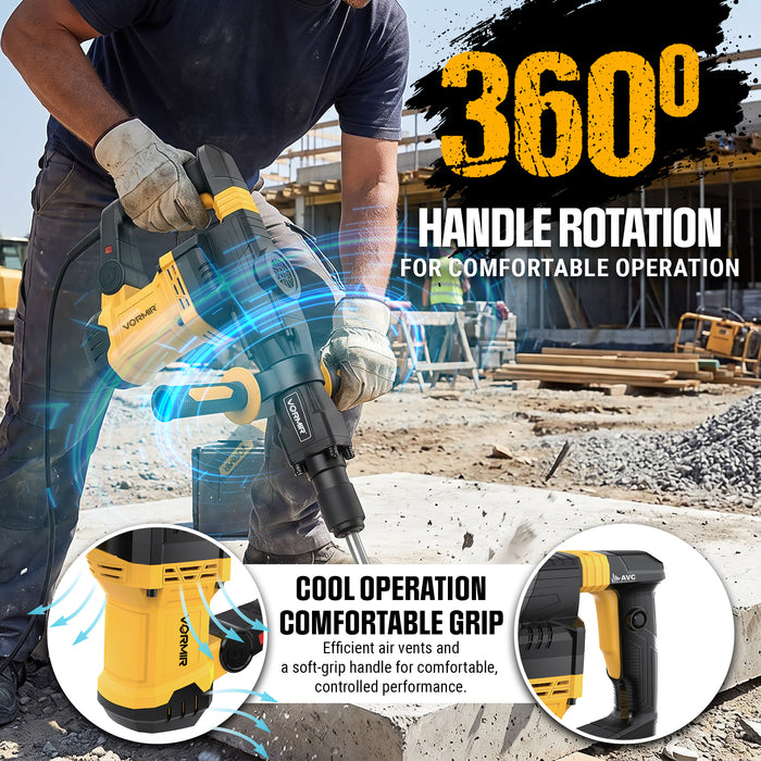 VORMIR VR DH20-40 1400W Demolition Hammer with Active Vibration Control, 20J Impact Energy, 3950 BPM, 17mm Chuck, Electric Concrete Breaker for Heavy-Duty Demolition, 6 Months Warranty