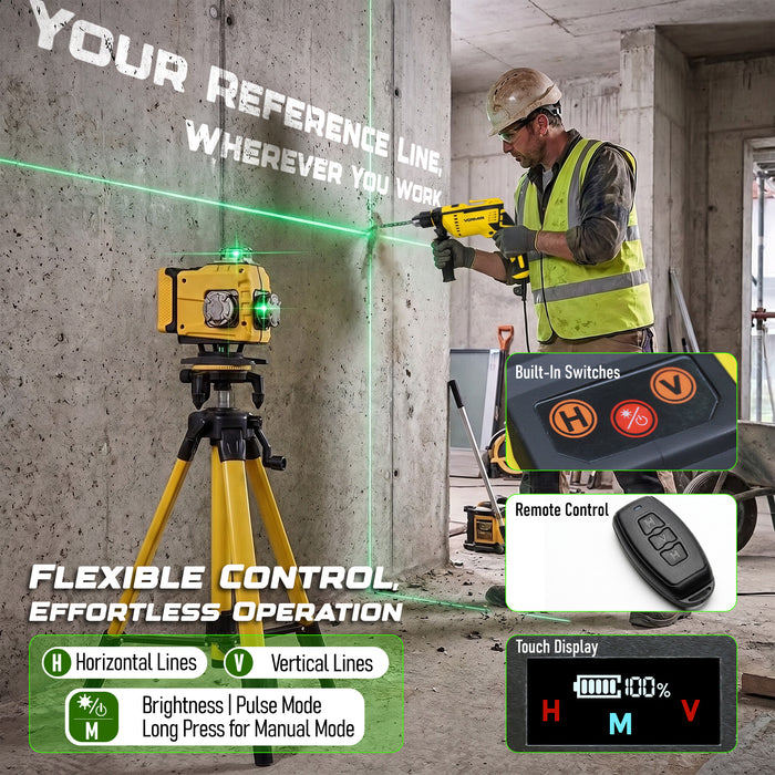 VORMIR VR LL6-16 Professional Line Laser Level, 8 Horizontal & 8 Vertical Laser Lines, 515nm Green Laser, ±3° Auto Compensation, 40m Working Range, ±1mm/7m Accuracy, Large Capacity Lithium Battery, 12 Months Warranty