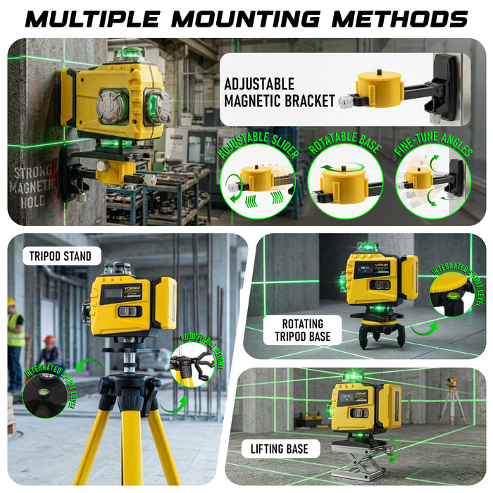 VORMIR VR LL6-16 Professional Line Laser Level, 8 Horizontal & 8 Vertical Laser Lines, 515nm Green Laser, ±3° Auto Compensation, 40m Working Range, ±1mm/7m Accuracy, Large Capacity Lithium Battery, 12 Months Warranty