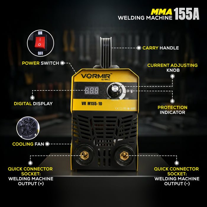 iBELL VORMIR VR M155-10 Inverter MMA Welding Machine (Home/DIY) 105A with IGBT, Hot Start, Anti-stick, Arc Force, Provided in BMC Box