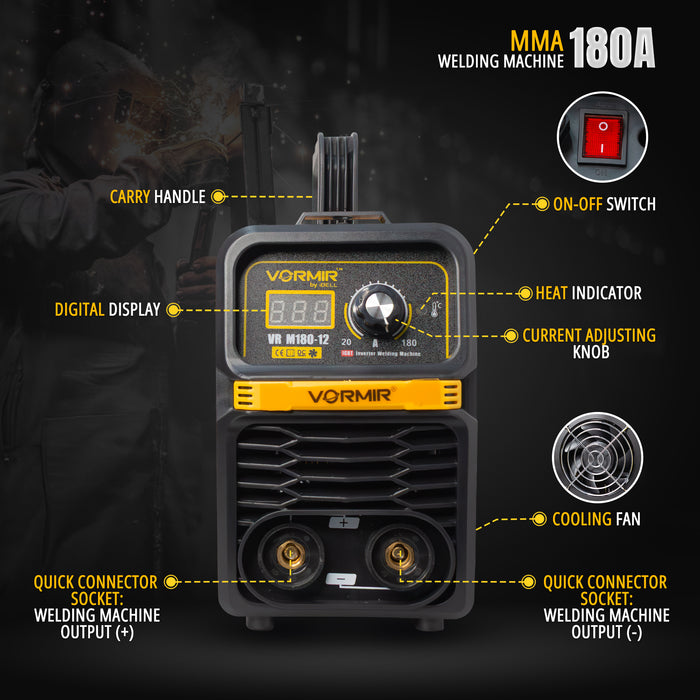 iBELL VORMIR VR M180-12 Inverter MMA Welding Machine (Home/DIY) 180A with Hot Start, Anti-Stick Functions
