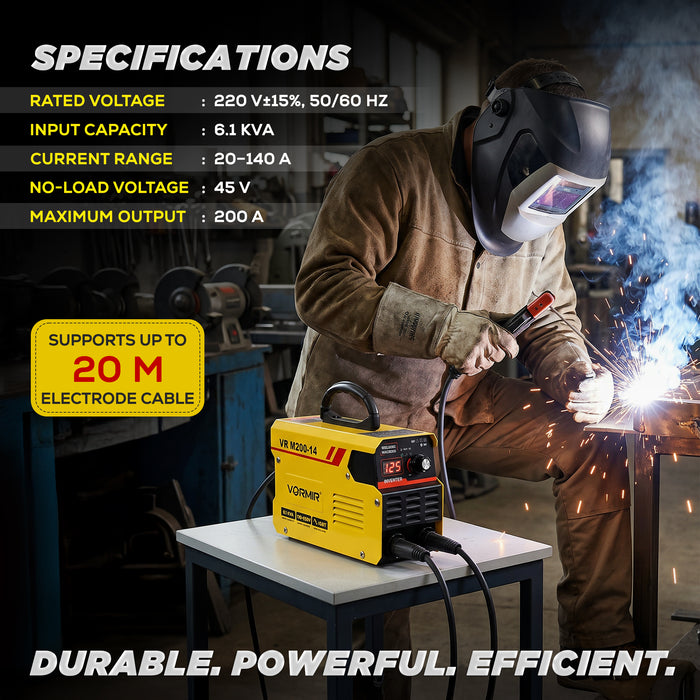VORMIR Inverter ARC Welding Machine (IGBT) M200-14  200A with Hot Start, Anti-Stick Functions- 1 Year Warranty