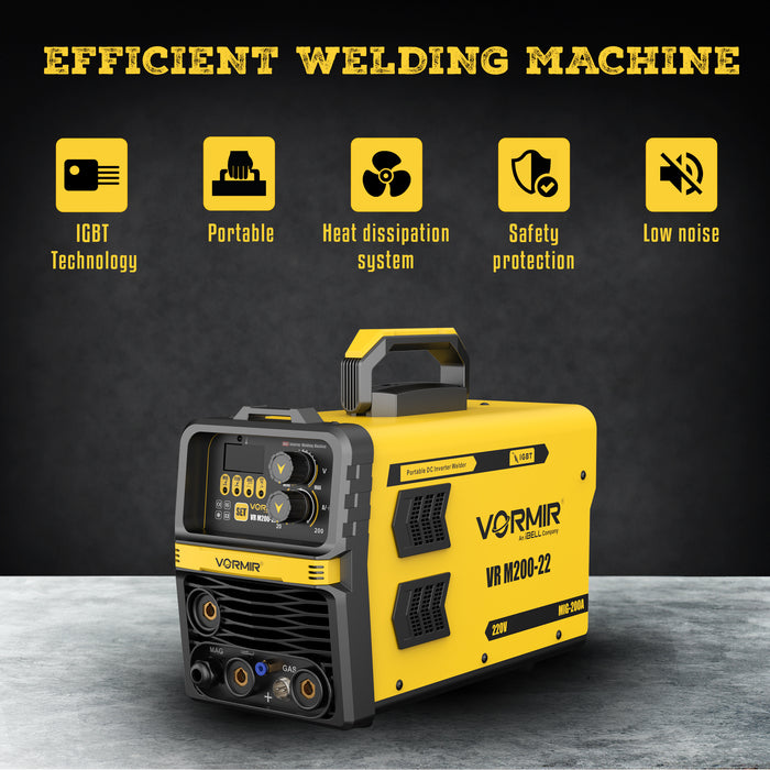 Renewed – iBELL VORMIR VR M200-22 Inverter MMA/MIG/MAG/TIG LIFT Welding Machine (Home/DIY) 200A with Hot Start, Anti-Stick Functions – 1-Year Warranty – with Minor Body Scratches – Full Warranty
