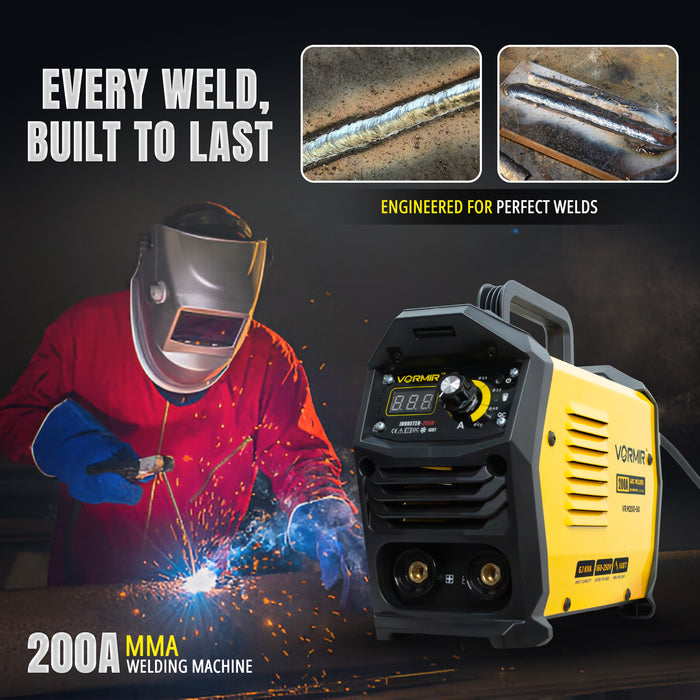 VORMIR M200-90 Inverter ARC Welding Machine (IGBT) 200A with Hot Start, Anti-Stick Functions, Arc Force Control – 1-Year Warranty – with Minor Body Scratches