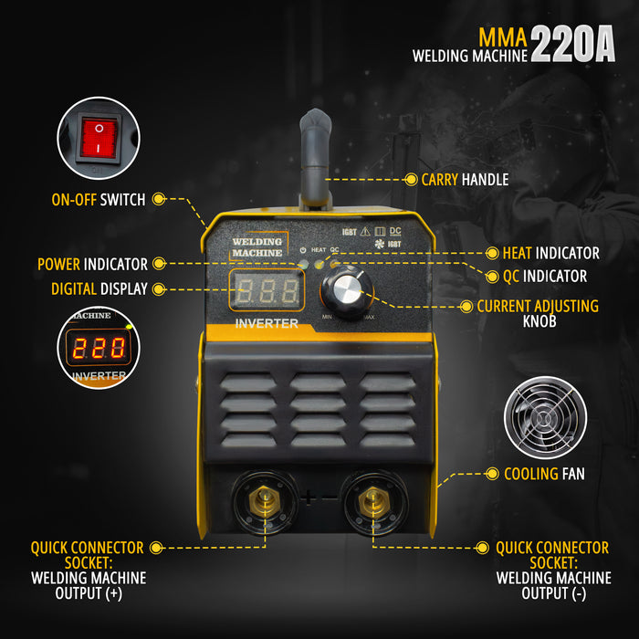 VORMIR Inverter ARC Welding Machine (IGBT) M220-16  220A with Hot Start, Anti-Stick Functions- 1 Year Warranty
