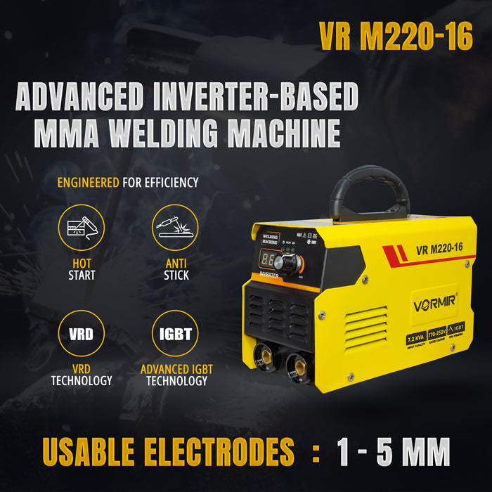 VORMIR Inverter ARC Welding Machine (IGBT) M220-16  220A with Hot Start, Anti-Stick Functions- 1 Year Warranty