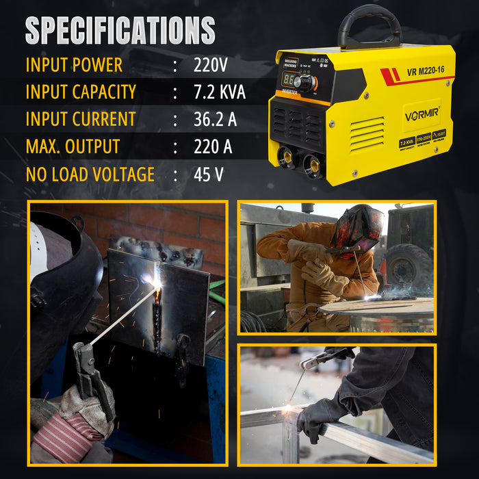 VORMIR Inverter ARC Welding Machine (IGBT) M220-16  220A with Hot Start, Anti-Stick Functions- 1 Year Warranty