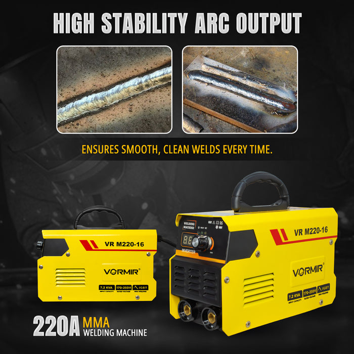 VORMIR Inverter ARC Welding Machine (IGBT) M220-16  220A with Hot Start, Anti-Stick Functions- 1 Year Warranty