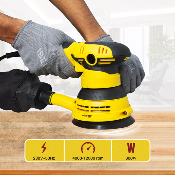 VORMIR Orbital Sander VR OS23-46, Random Orbital Sander 300W, Copper Armature, 125mm Disc, 12000RPM, Variable Speed, Dust Collection – Corded Electric Sanding Machine for Wood, Metal, Plastic & Paint Removal