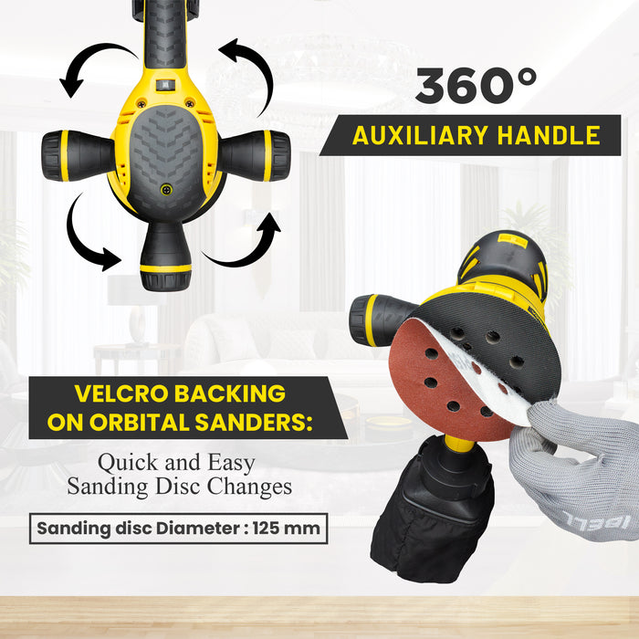 VORMIR Orbital Sander VR OS23-46, Random Orbital Sander 300W, Copper Armature, 125mm Disc, 12000RPM, Variable Speed, Dust Collection – Corded Electric Sanding Machine for Wood, Metal, Plastic & Paint Removal