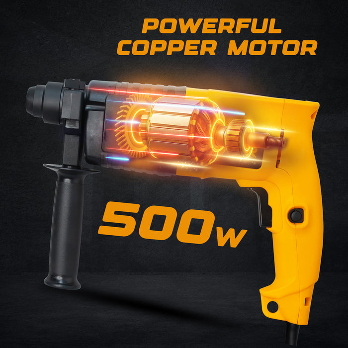 IBELL VORMIR Rotary Hammer Drill VR RH20-23, 500W, Copper Armature, 850RPM, Speed 3900/min, SDS Plus Chuck 20mm, 1.5J with Accessories