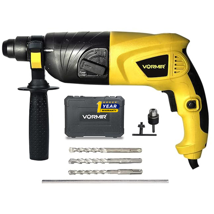 IBELL VORMIR Rotary Hammer Drill VR RH20-25, 500W, Copper Armature, SDS Plus 20 mm, Heavy Duty Safety Clutch 2 Functions with Vibration Control, Chisels and Drill Bits with Case